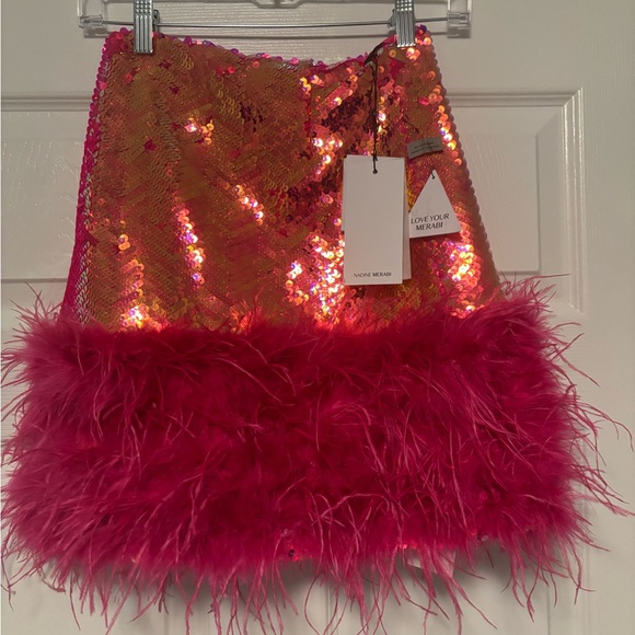Nadine Merabi XS Skirt NWT Sequin Feather Mini Skirt in Pink - Picture 10 of 10